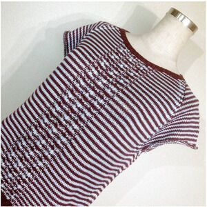 Inis Meain Short-Sleeve Red and White 100% Cotton Knit - Women's M